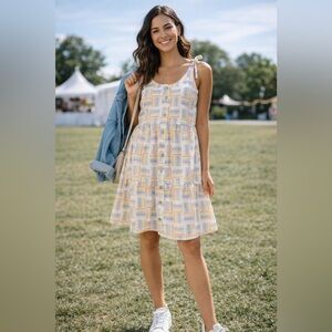 Target Pride Rainbow Stripe Sundress XS Linen Blend Button Front Summer Dress